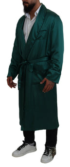 Dolce & Gabbana Green Silk Waist Belt Robe Sleepwear - Zeiniez