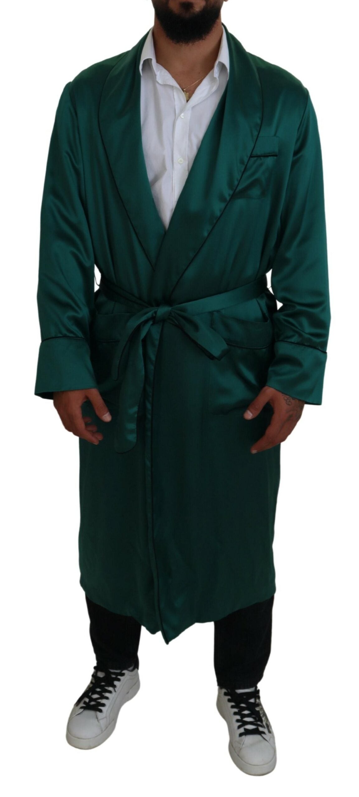Dolce & Gabbana Green Silk Waist Belt Robe Sleepwear - Zeiniez