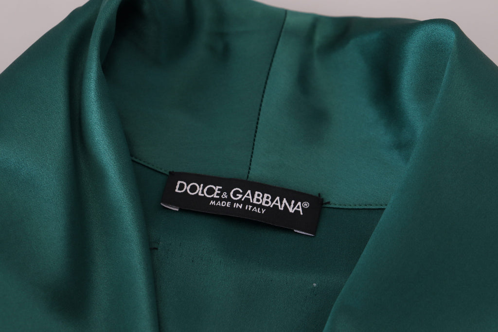Dolce & Gabbana Green Silk Waist Belt Robe Sleepwear - Zeiniez