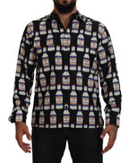 Dolce & Gabbana Black Silk Printed Collared Men Casual Shirt - Zeiniez