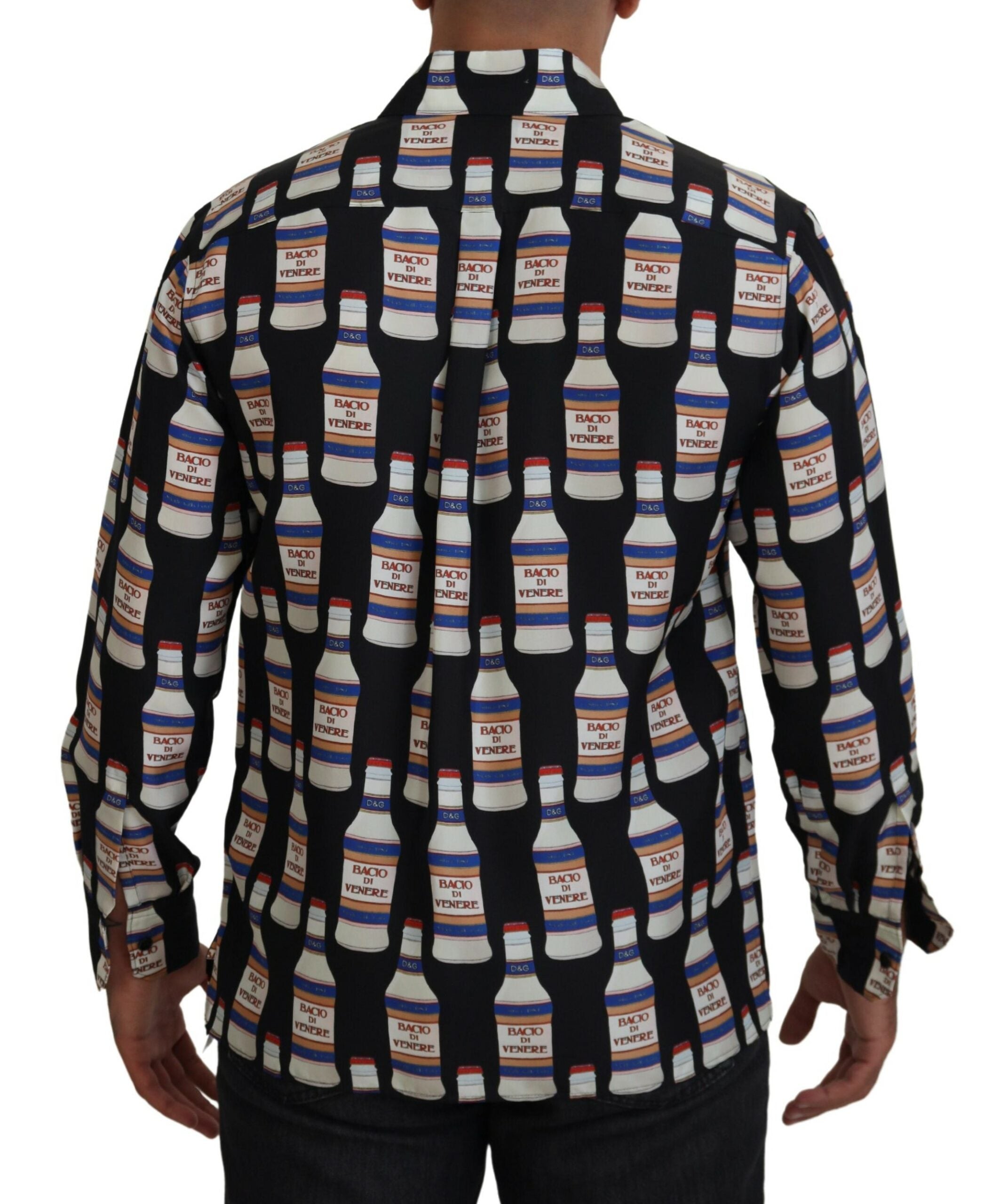 Dolce & Gabbana Black Silk Printed Collared Men Casual Shirt - Zeiniez