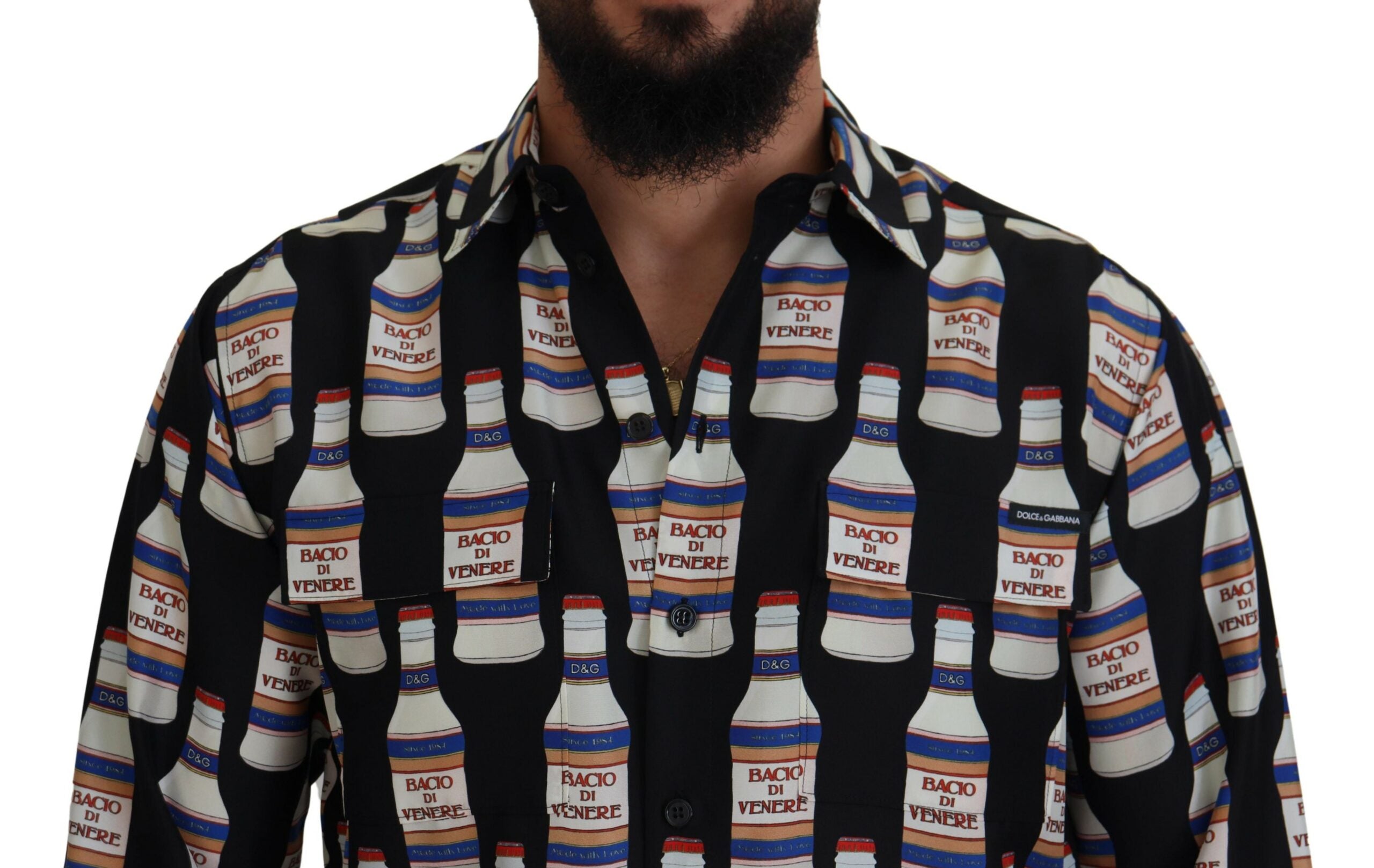 Dolce & Gabbana Black Silk Printed Collared Men Casual Shirt - Zeiniez
