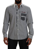 Dolce & Gabbana Black White Striped Printed Casual Cotton Shirt - Zeiniez