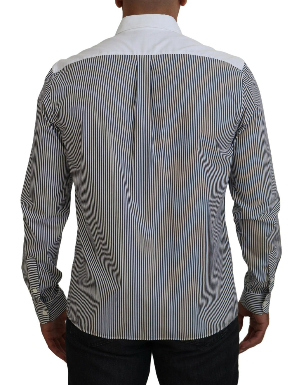 Dolce & Gabbana Black White Striped Printed Casual Cotton Shirt - Zeiniez