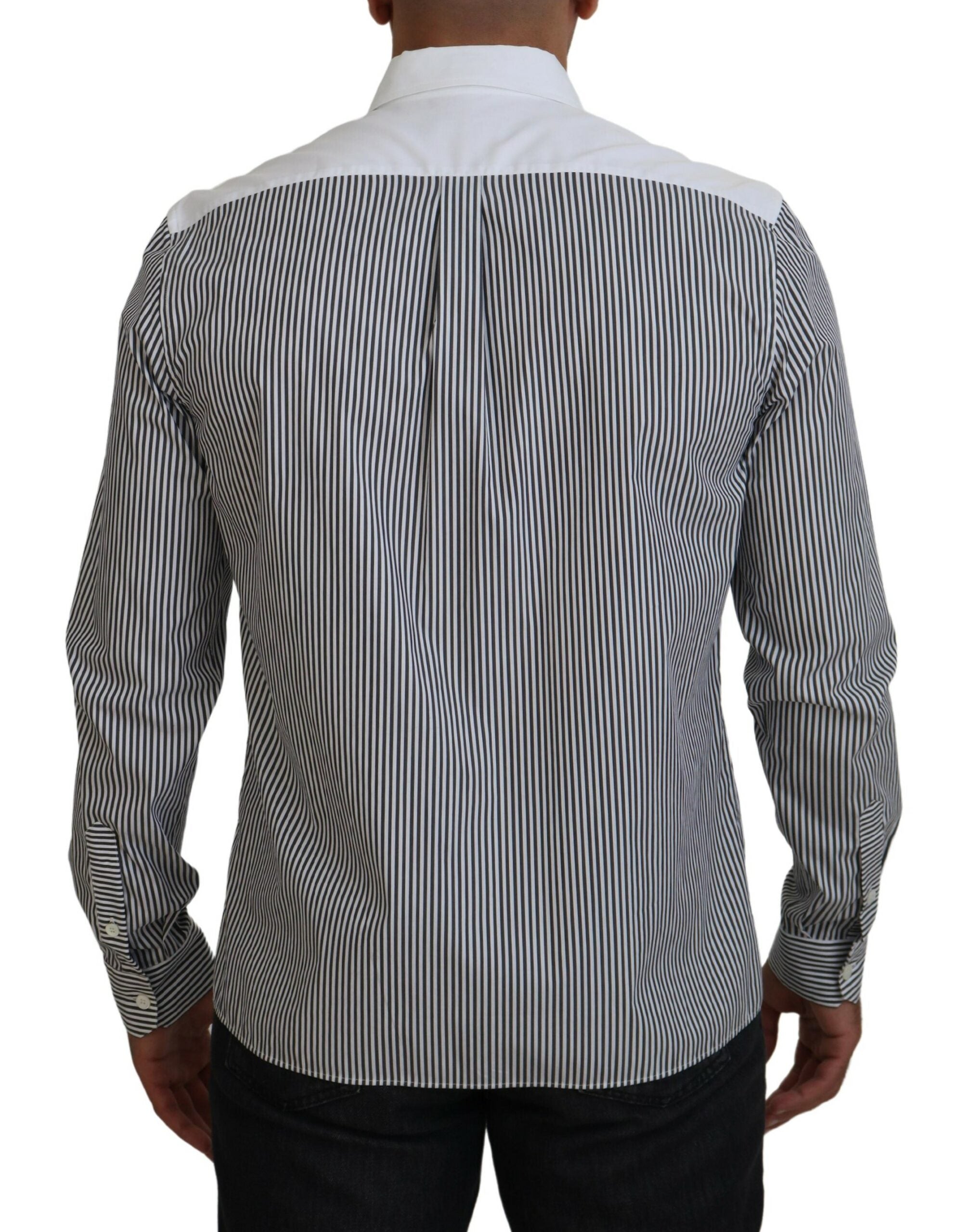 Dolce & Gabbana Black White Striped Printed Casual Cotton Shirt - Zeiniez