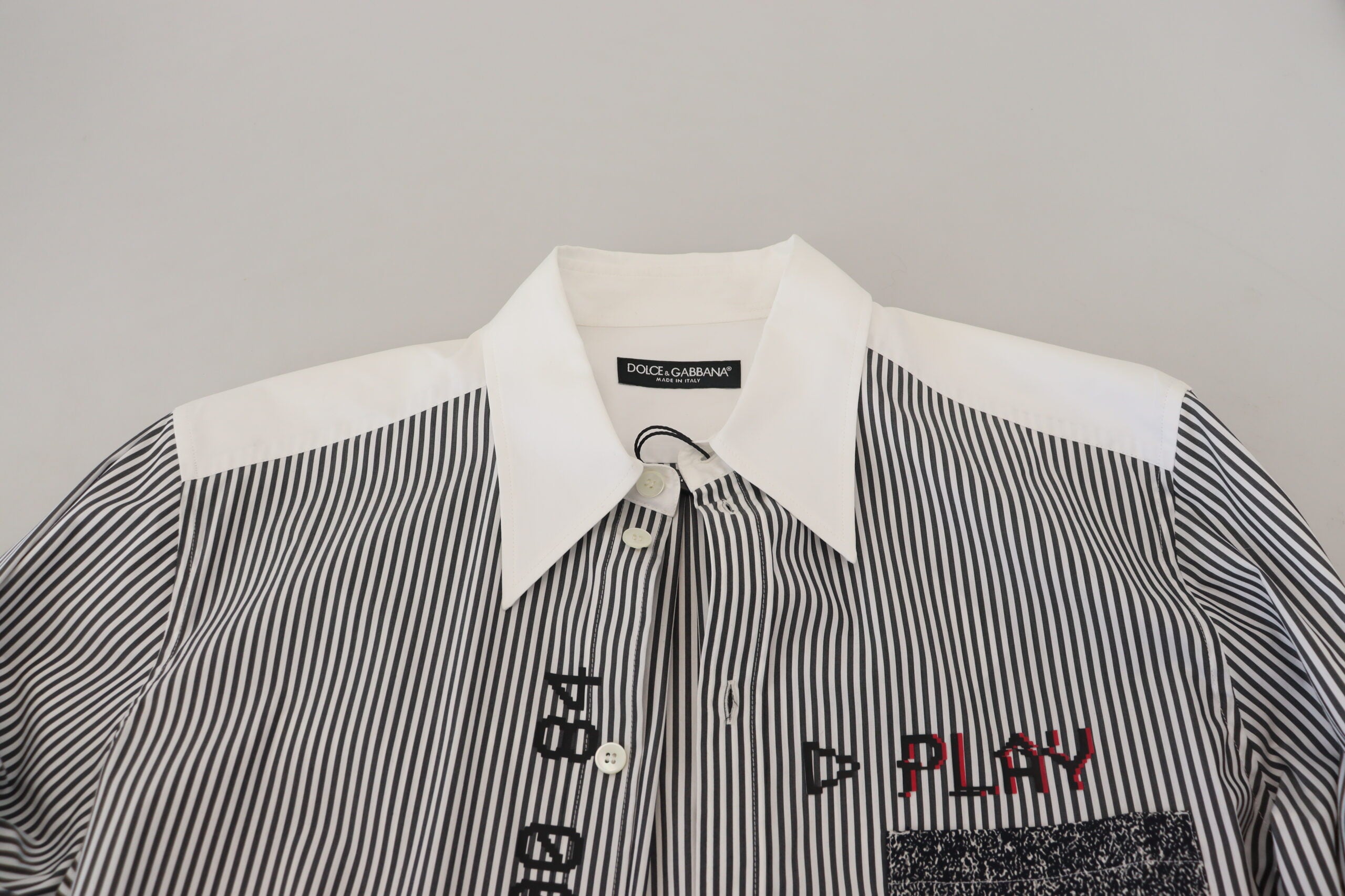 Dolce & Gabbana Black White Striped Printed Casual Cotton Shirt - Zeiniez