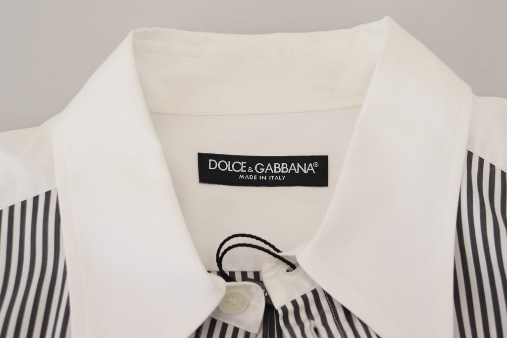 Dolce & Gabbana Black White Striped Printed Casual Cotton Shirt - Zeiniez