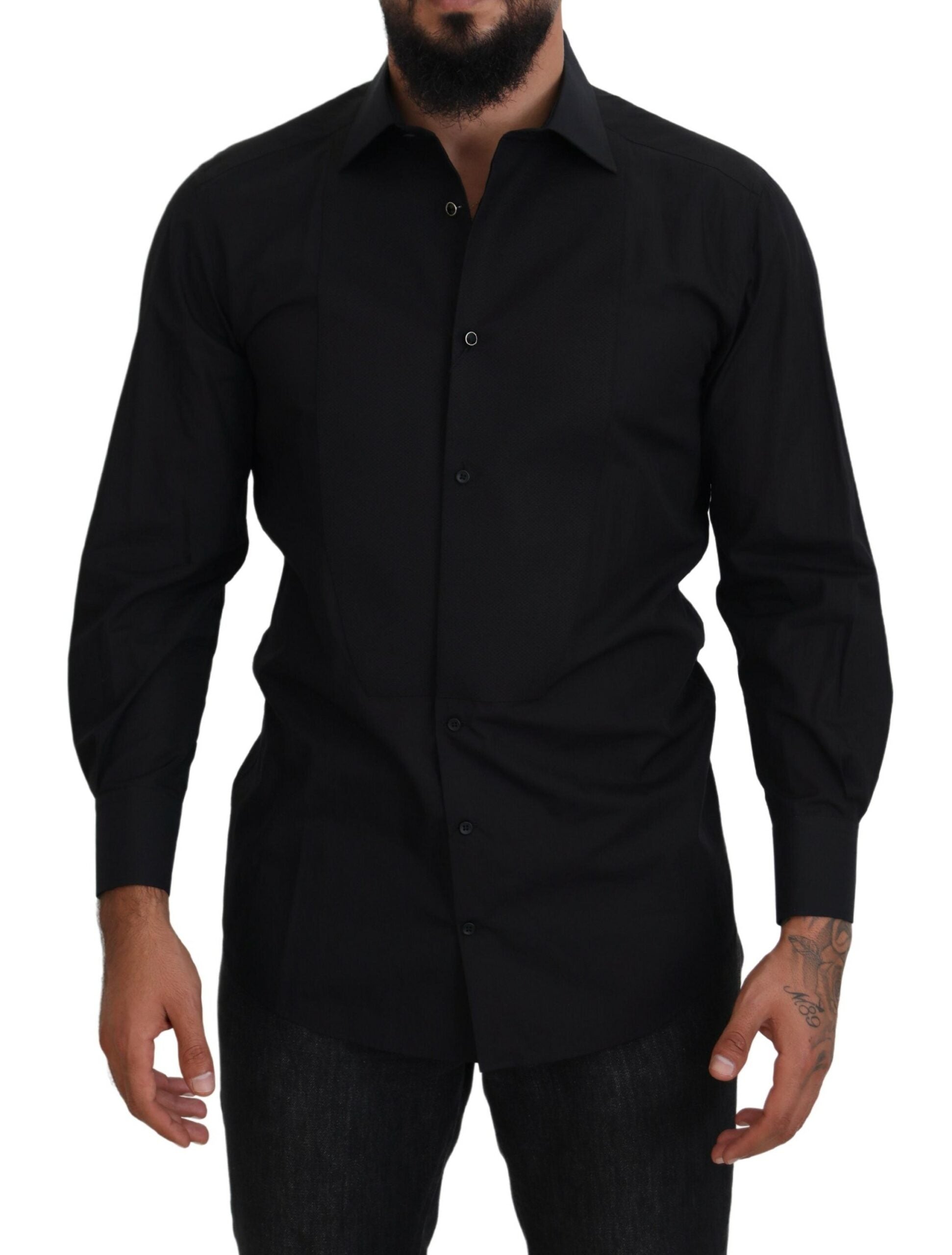 Dolce & Gabbana Black GOLD Cotton Collared Long Sleeve Shirt - Zeiniez