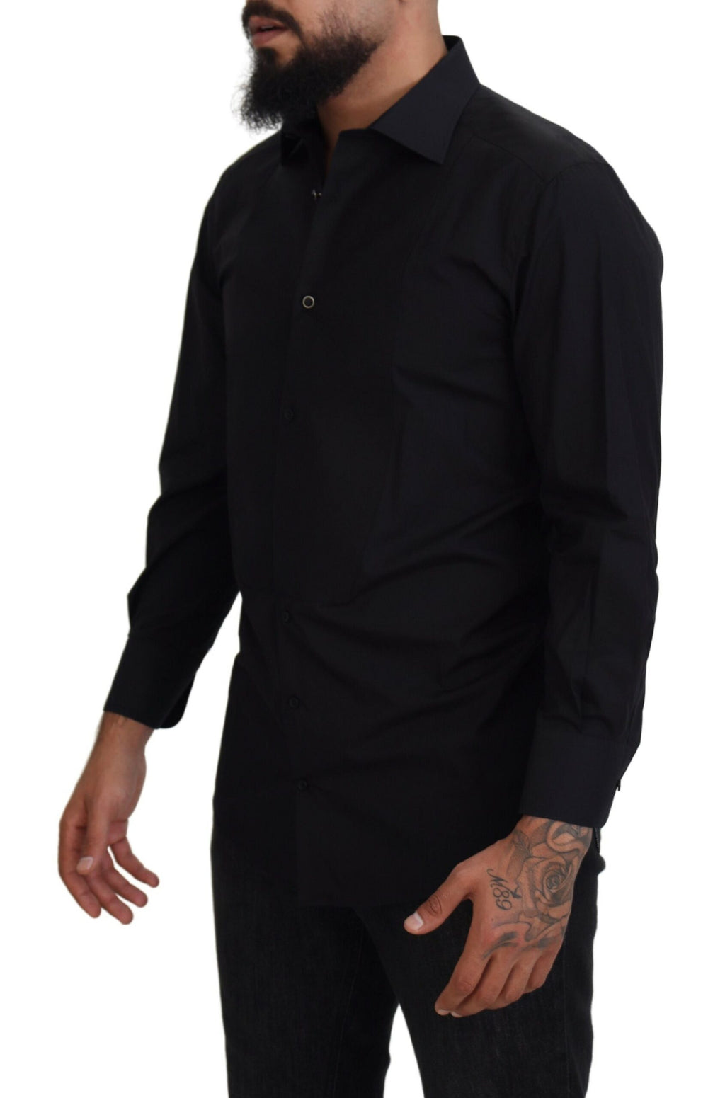 Dolce & Gabbana Black GOLD Cotton Collared Long Sleeve Shirt - Zeiniez