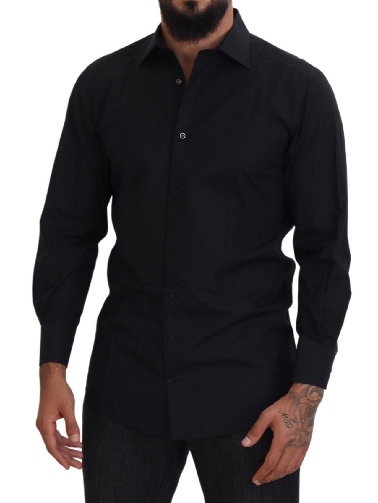 Dolce & Gabbana Black GOLD Cotton Collared Long Sleeve Shirt - Zeiniez