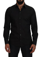 Dolce & Gabbana Black Cotton Collared Long Sleeve GOLD Shirt - Zeiniez
