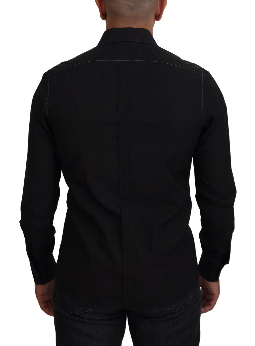 Dolce & Gabbana Black Cotton Collared Long Sleeve GOLD Shirt - Zeiniez