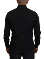 Dolce & Gabbana Black Cotton Collared Long Sleeve GOLD Shirt - Zeiniez