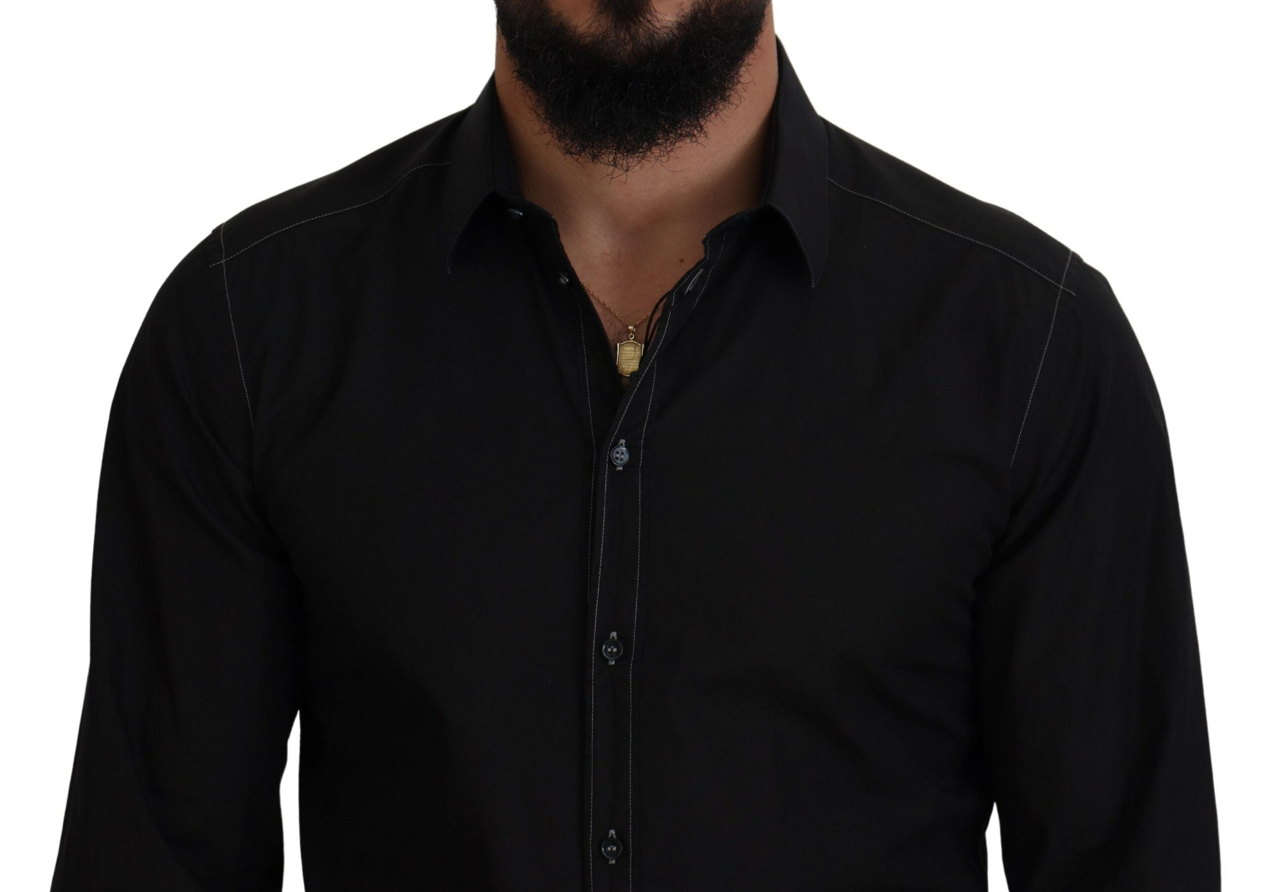 Dolce & Gabbana Black Cotton Collared Long Sleeve GOLD Shirt - Zeiniez