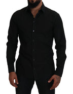 Dolce & Gabbana Black Cotton Collared Long Sleeve GOLD Shirt - Zeiniez