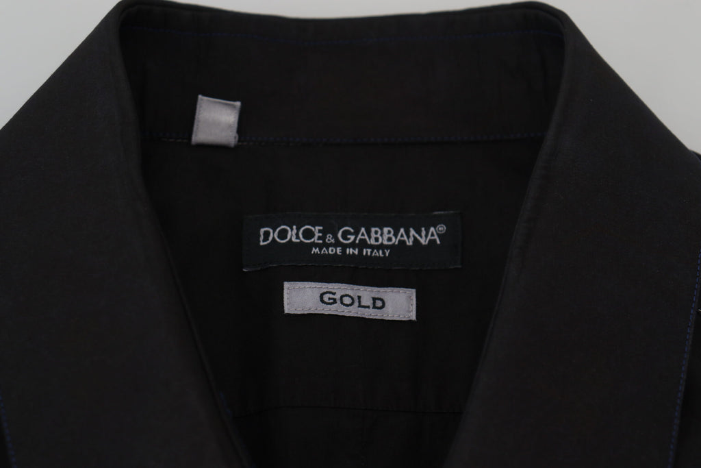 Dolce & Gabbana Black Cotton Collared Long Sleeve GOLD Shirt - Zeiniez