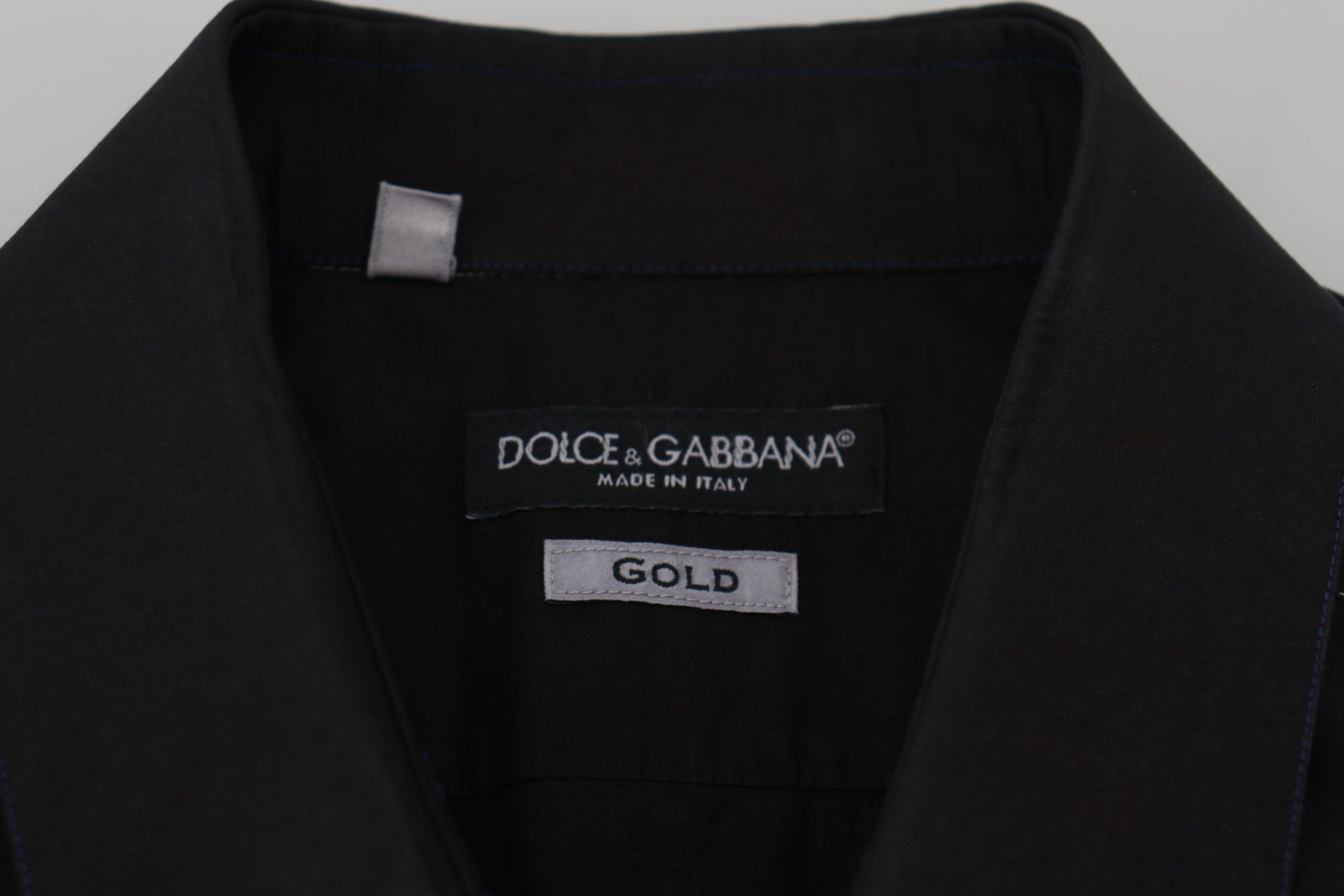 Dolce & Gabbana Black Cotton Collared Long Sleeve GOLD Shirt - Zeiniez