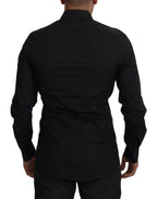 Dolce & Gabbana Black Floral Embroidery Men Long Sleeves GOLD Shirt - Zeiniez