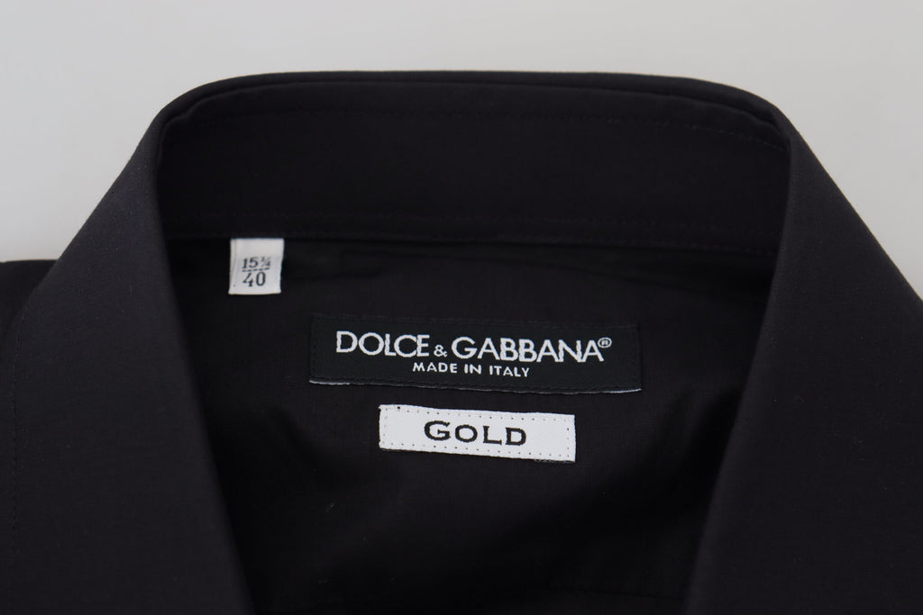 Dolce & Gabbana Black Floral Embroidery Men Long Sleeves GOLD Shirt - Zeiniez