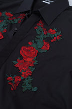 Dolce & Gabbana Black Floral Embroidery Men Long Sleeves GOLD Shirt - Zeiniez