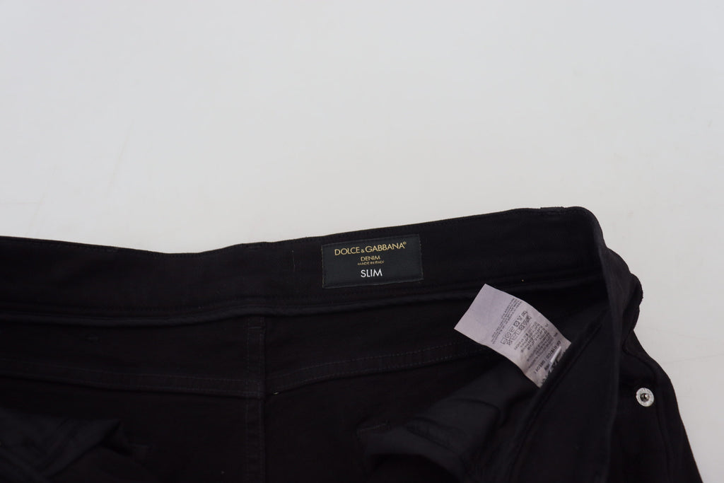 Dolce & Gabbana Black Slim Fit Tattered Denim Cotton Jeans - Zeiniez