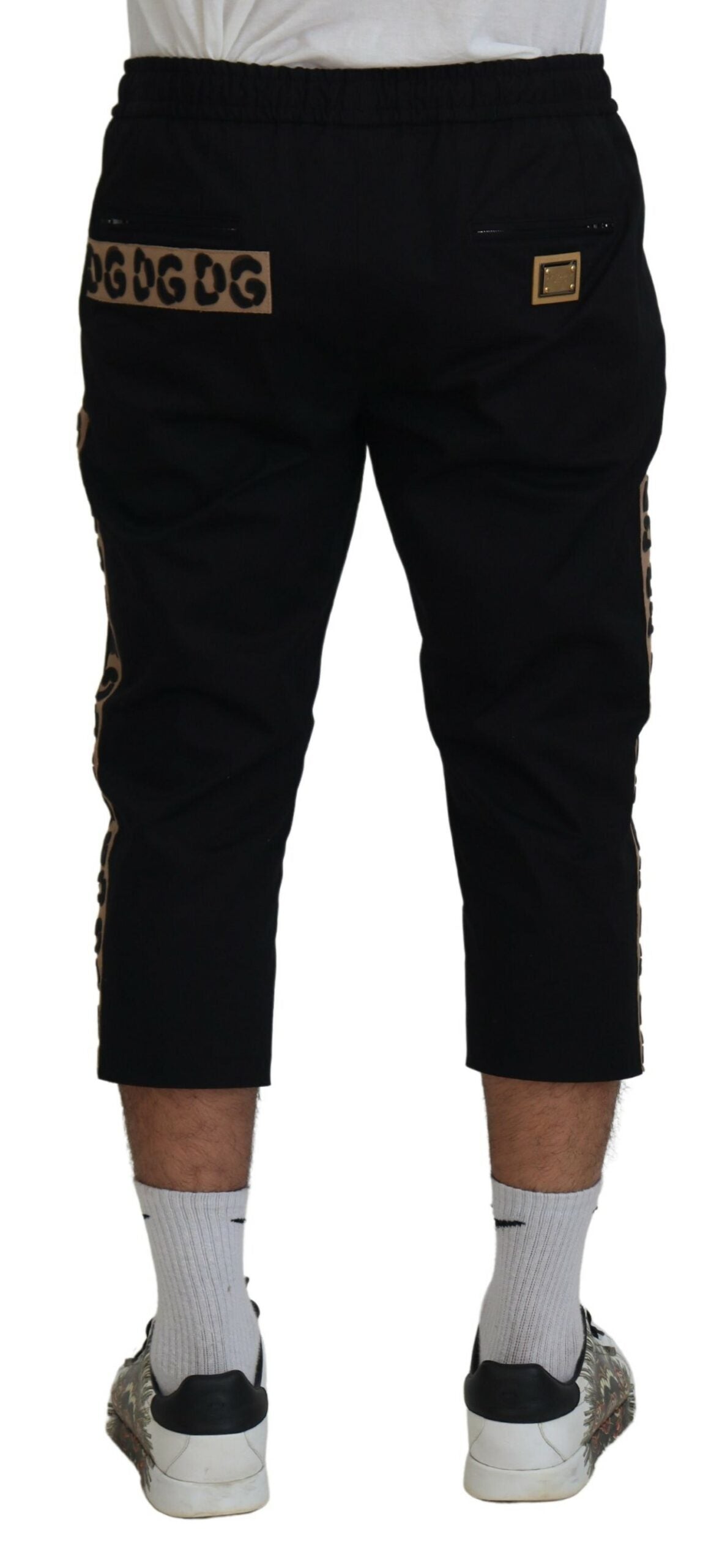 Dolce & Gabbana Black Cotton Elastic Waist DG Logo Cropped Pants - Zeiniez