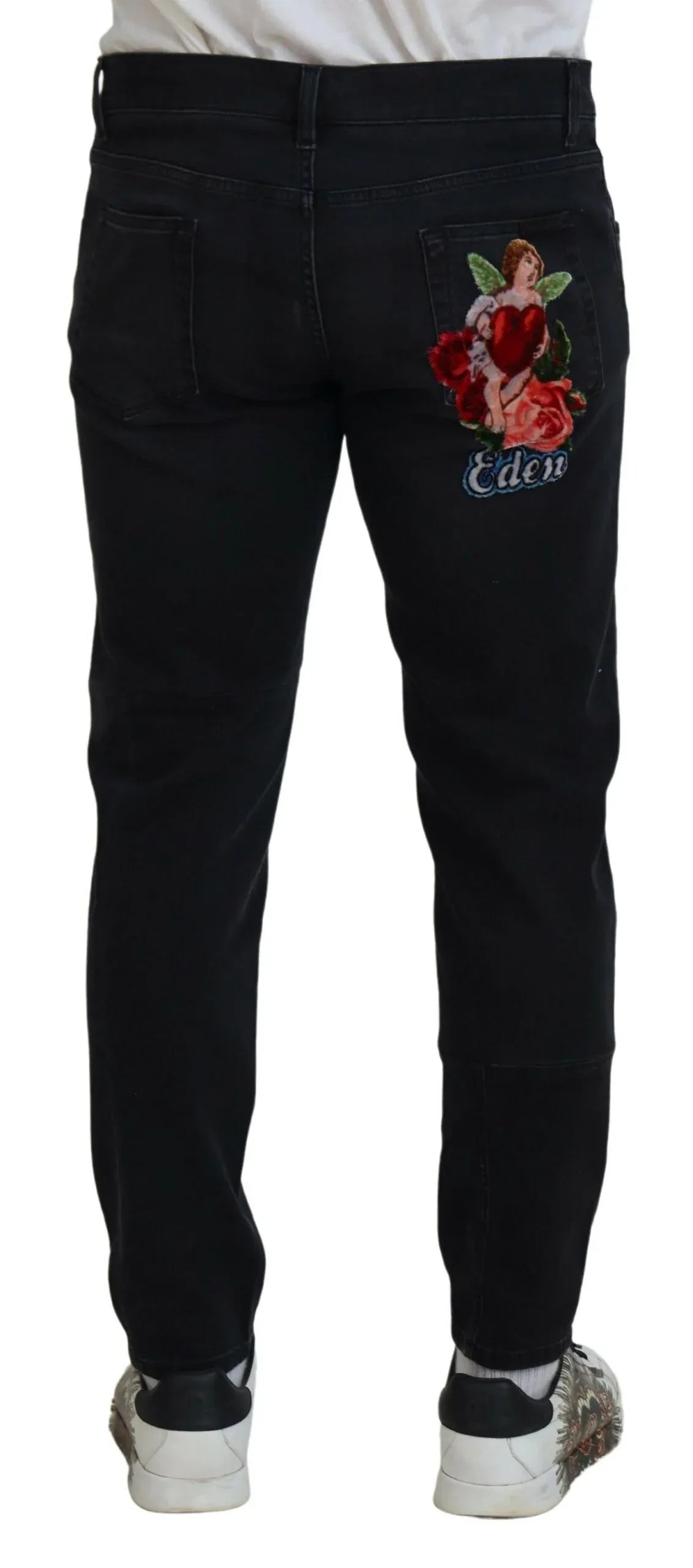 Dolce & Gabbana Black Angel Embroidery Skinny Denim Jeans - Zeiniez