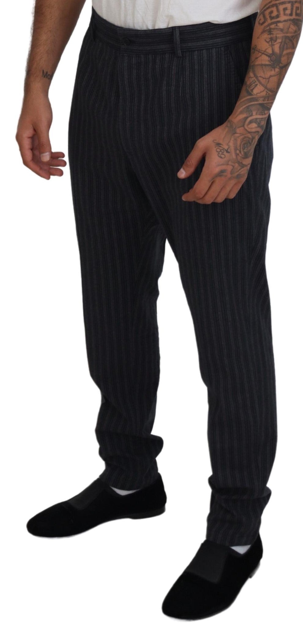 Dolce & Gabbana Dark Gray Stripes Chino Dress Pants - Zeiniez