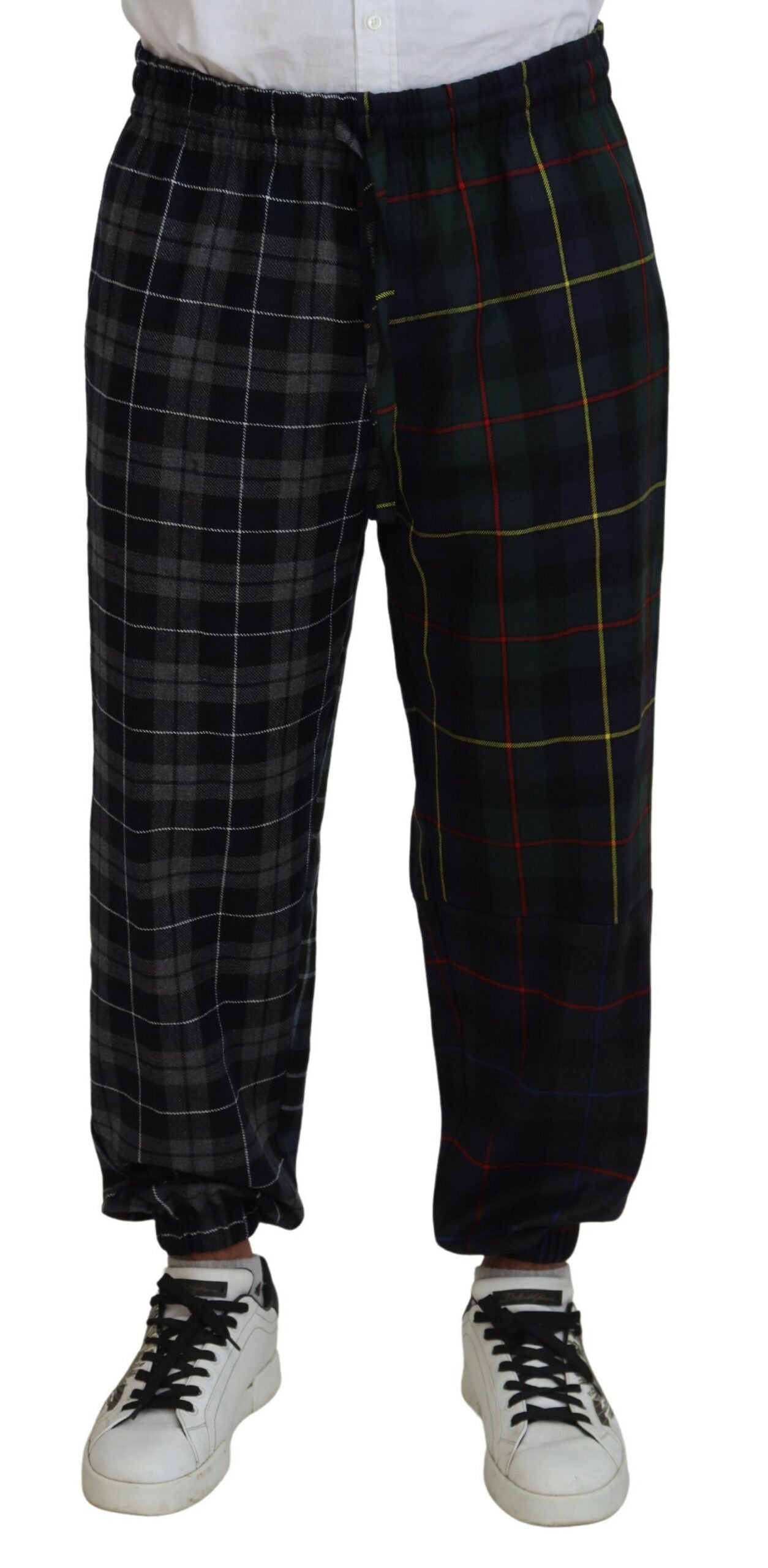 Dolce & Gabbana Multicolor Checkered Wool Men Jogger Pants - Zeiniez