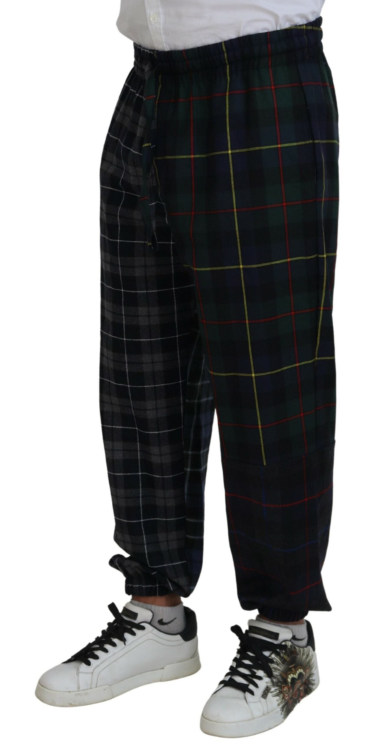Dolce & Gabbana Multicolor Checkered Wool Men Jogger Pants - Zeiniez