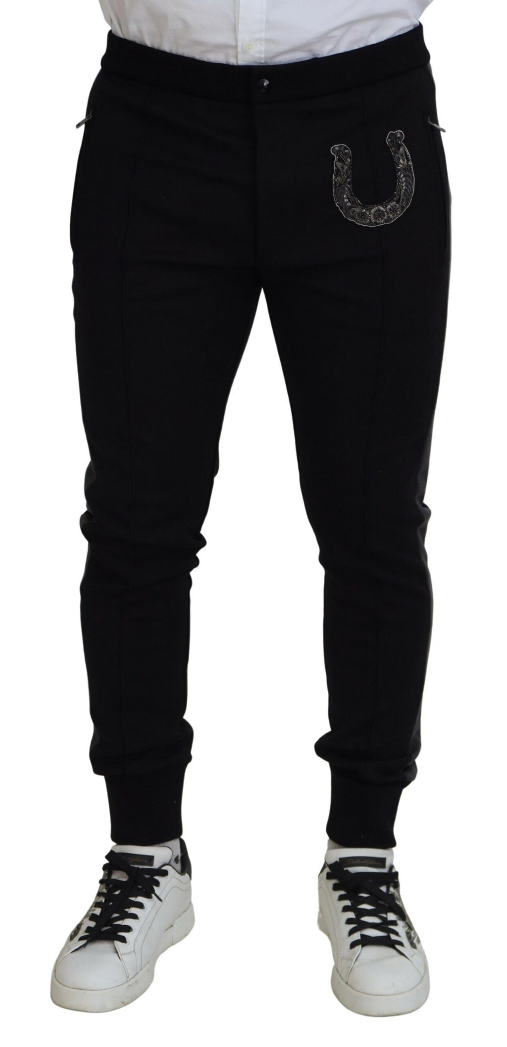 Dolce & Gabbana Black Wool Horseshoe Jogger Pants - Zeiniez