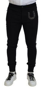 Dolce & Gabbana Black Wool Horseshoe Jogger Pants - Zeiniez