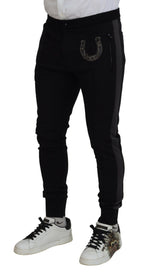 Dolce & Gabbana Black Wool Horseshoe Jogger Pants - Zeiniez