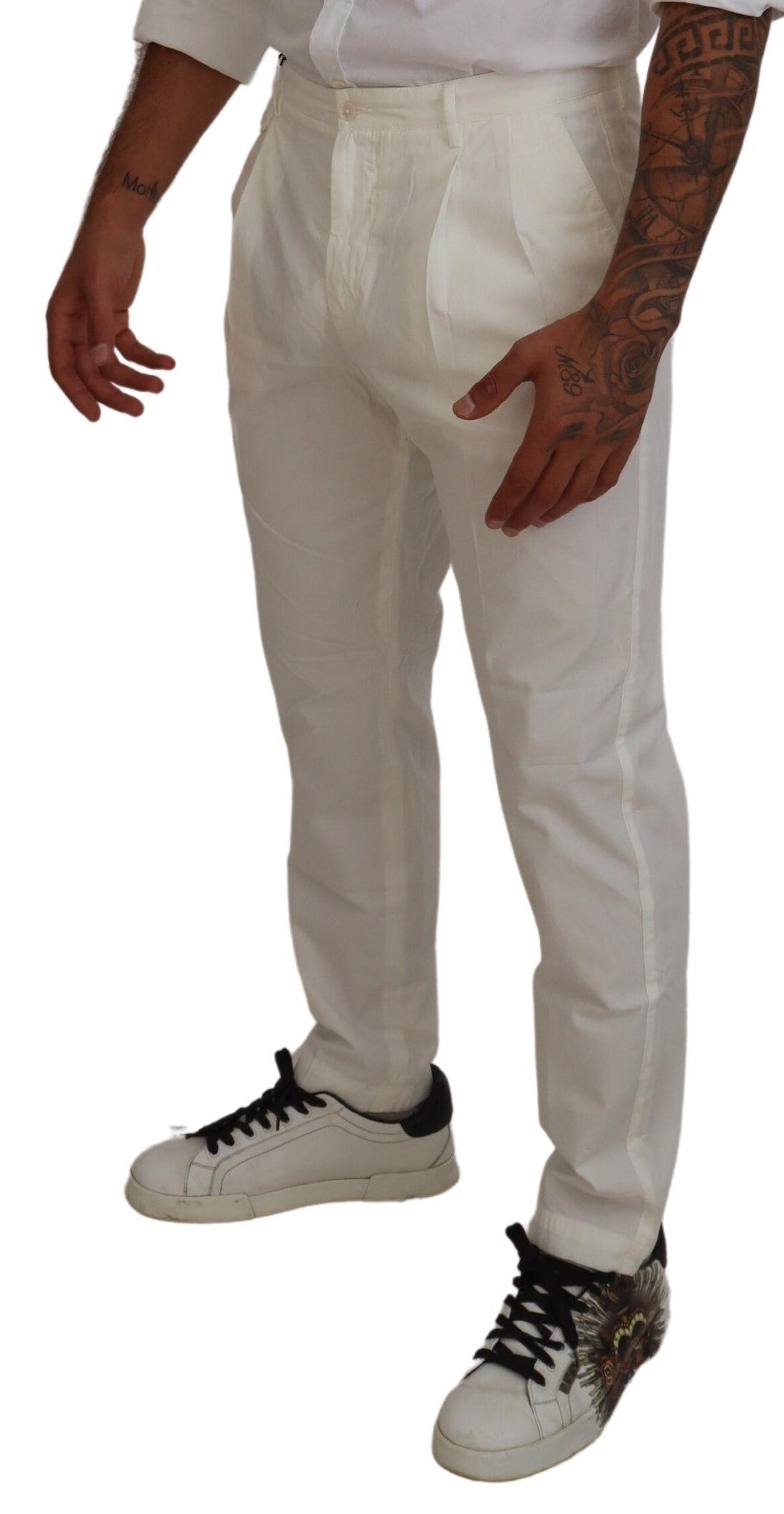 Dolce & Gabbana White Cotton Skinny Chino Pants - Zeiniez