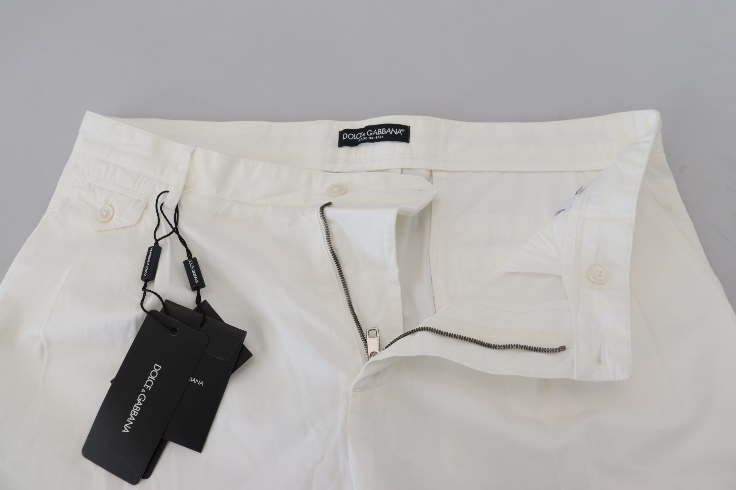 Dolce & Gabbana White Cotton Skinny Chino Pants - Zeiniez