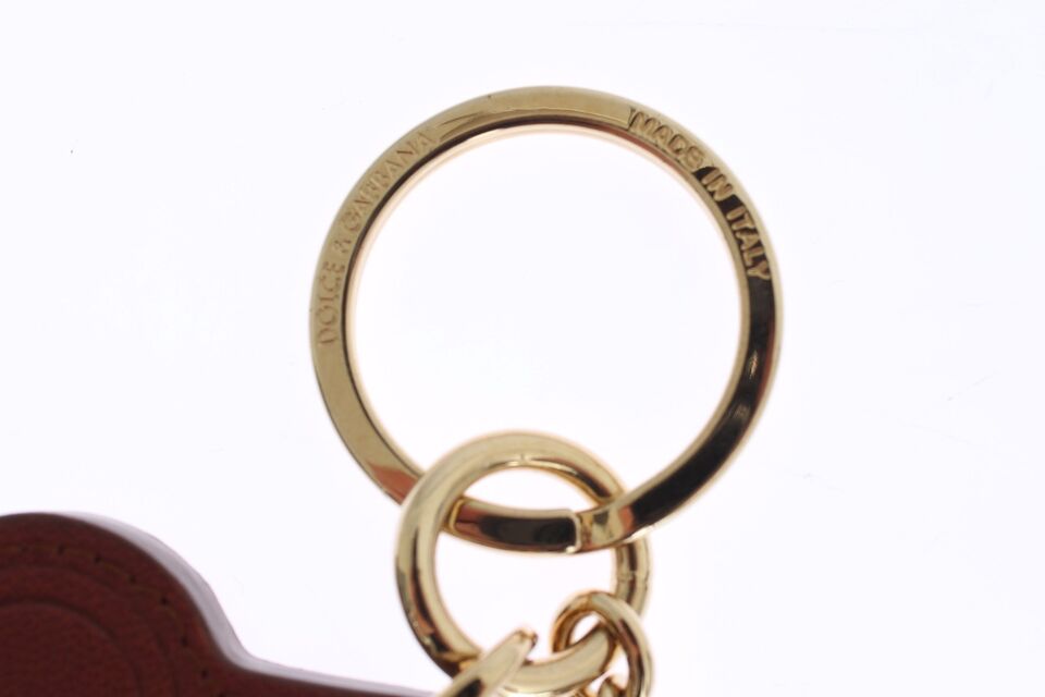 Dolce & Gabbana Brown Leather Miss SICILY Gold Finder Chain Keychain - Zeiniez