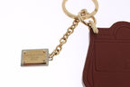 Dolce & Gabbana Brown Leather Miss SICILY Gold Finder Chain Keychain - Zeiniez