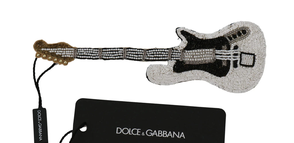 Dolce & Gabbana Gold Brass Beaded Guitar Pin Accessory Brooch - Zeiniez