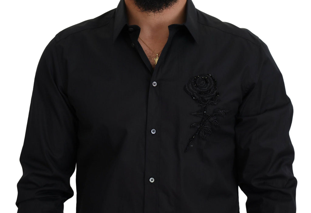 Dolce & Gabbana Black Roses Slim Fit Cotton Shirt - Zeiniez