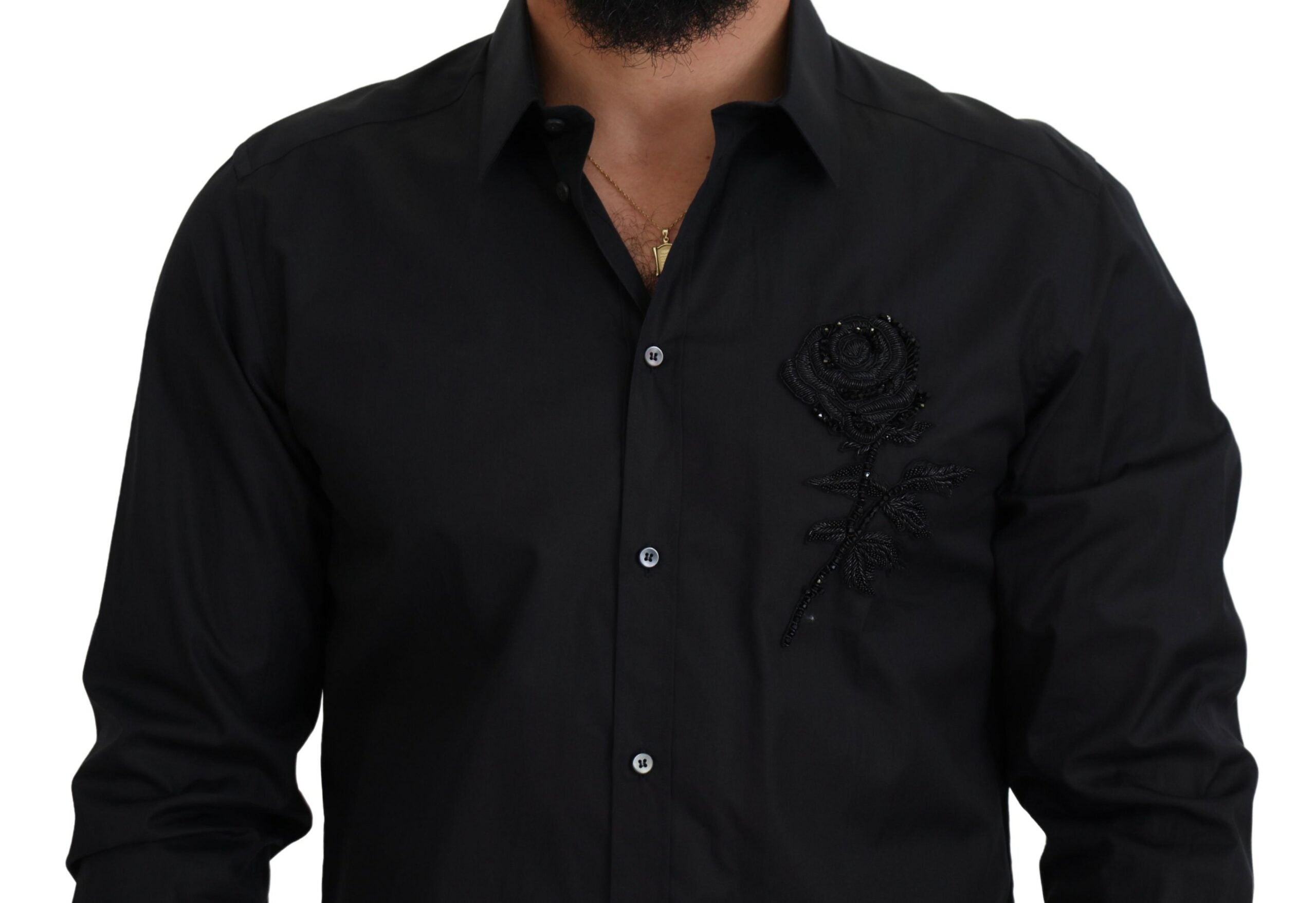 Dolce & Gabbana Black Roses Slim Fit Cotton Shirt - Zeiniez