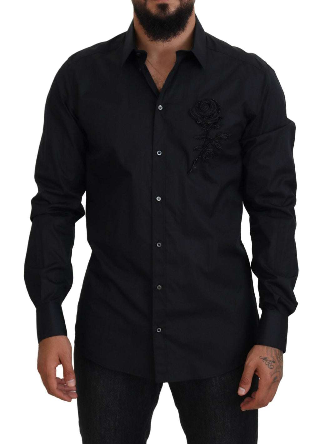 Dolce & Gabbana Black Roses Slim Fit Cotton Shirt - Zeiniez