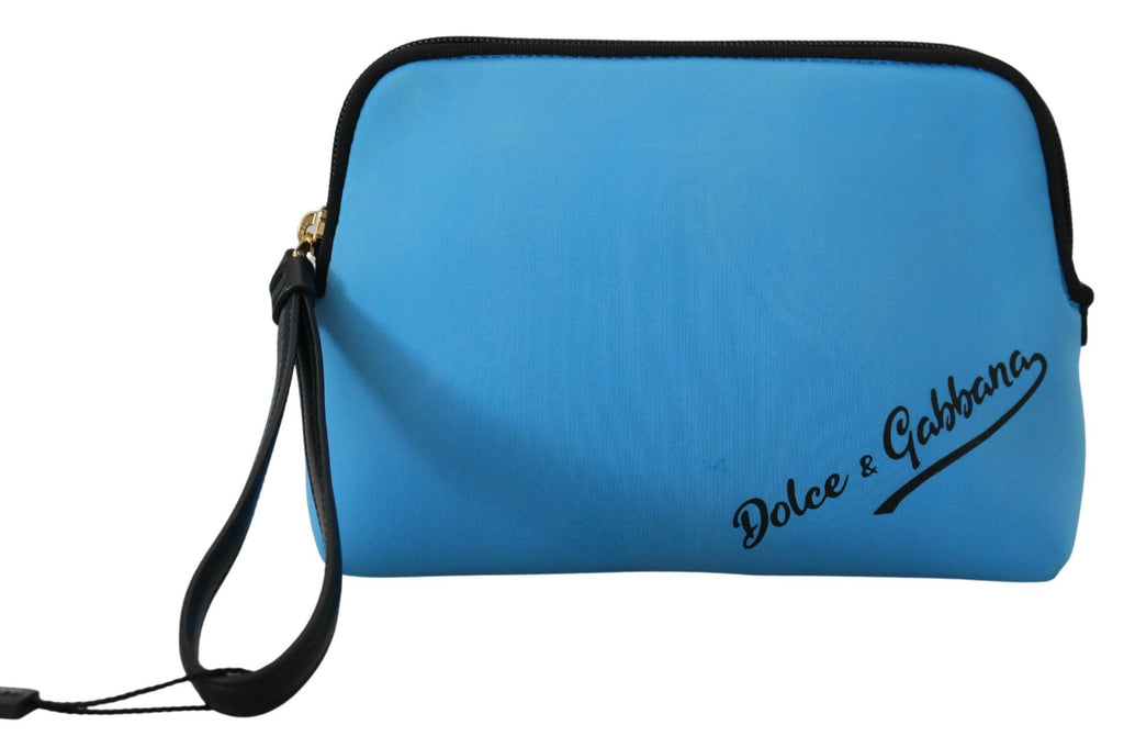 Dolce & Gabbana Blue Logo Print Hand Pouch Leopard Print Toiletry Bag - Zeiniez