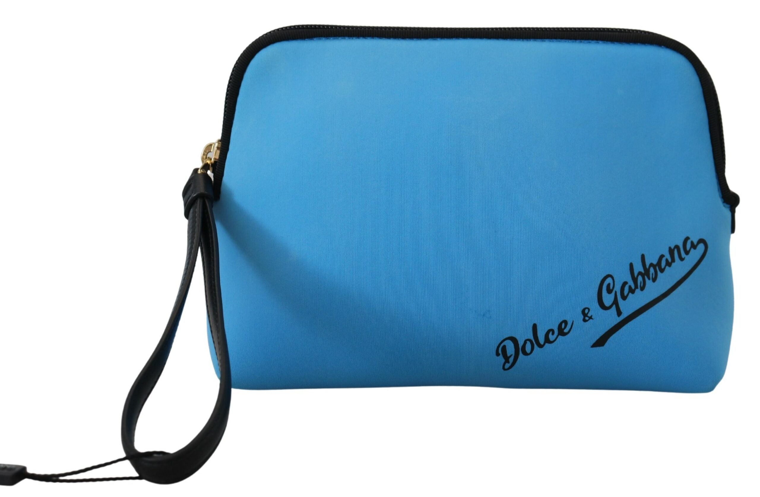 Dolce & Gabbana Blue Logo Print Hand Pouch Leopard Print Toiletry Bag - Zeiniez