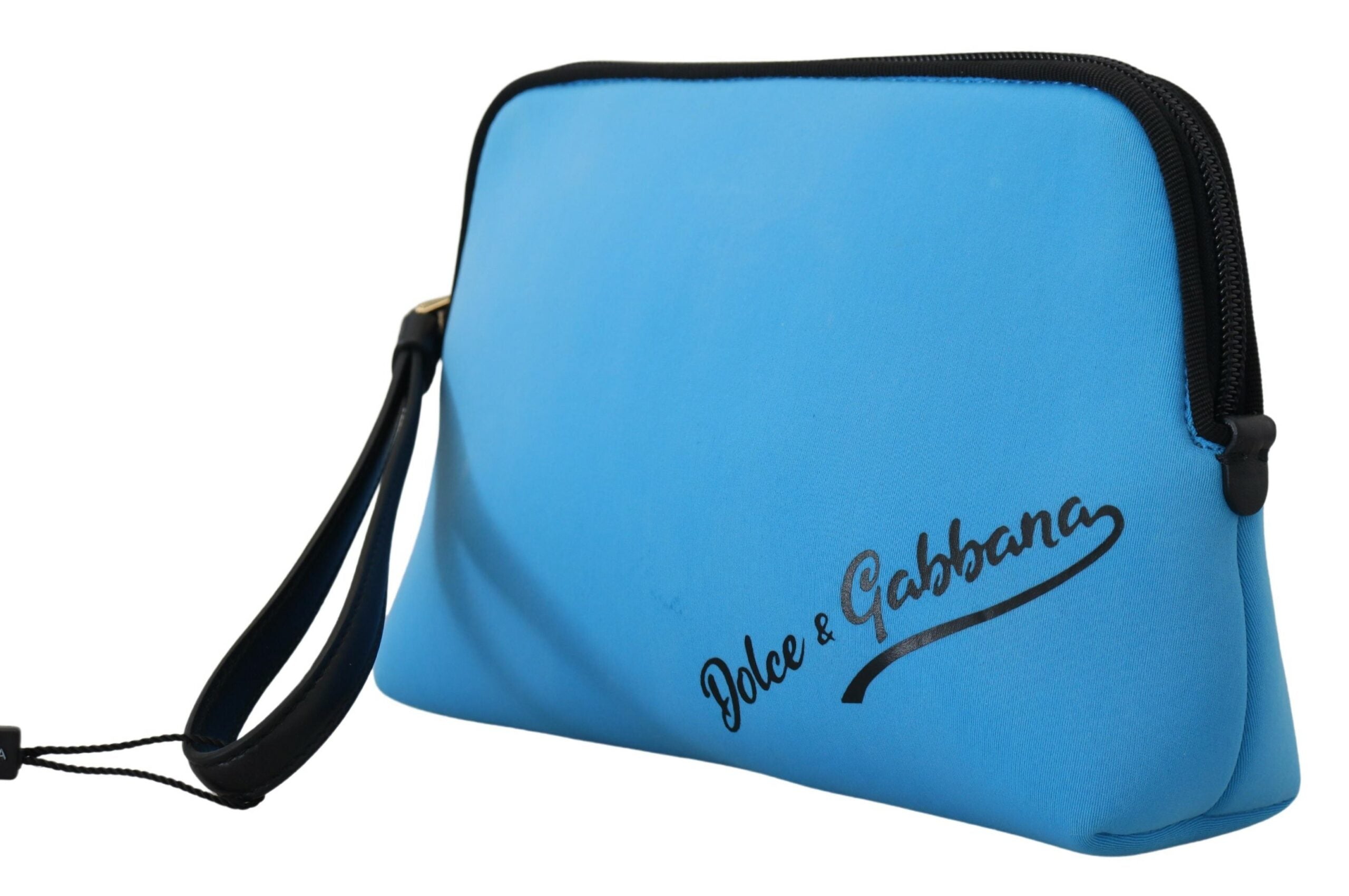 Dolce & Gabbana Blue Logo Print Hand Pouch Leopard Print Toiletry Bag - Zeiniez