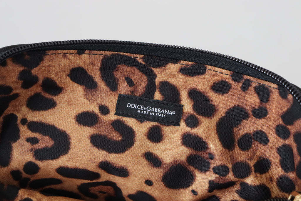 Dolce & Gabbana Blue Logo Print Hand Pouch Leopard Print Toiletry Bag - Zeiniez