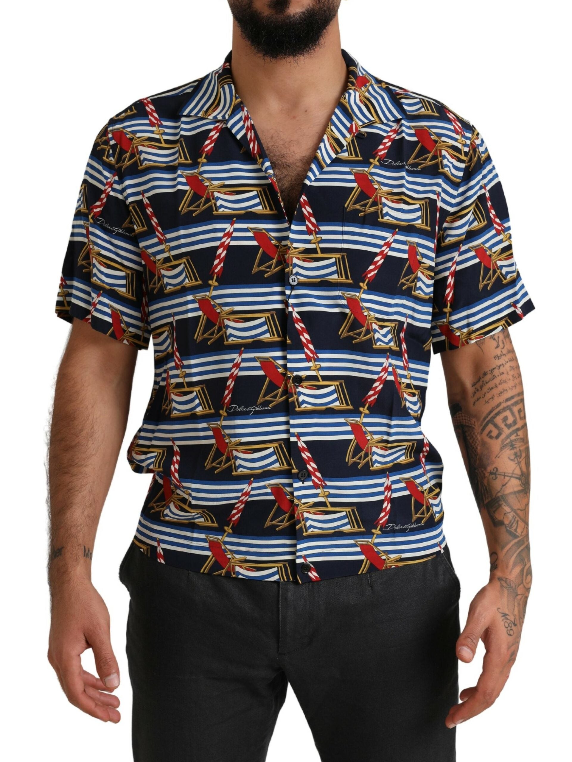 Dolce & Gabbana Multicolor Beach Chair Short Sleeves Shirt - Zeiniez
