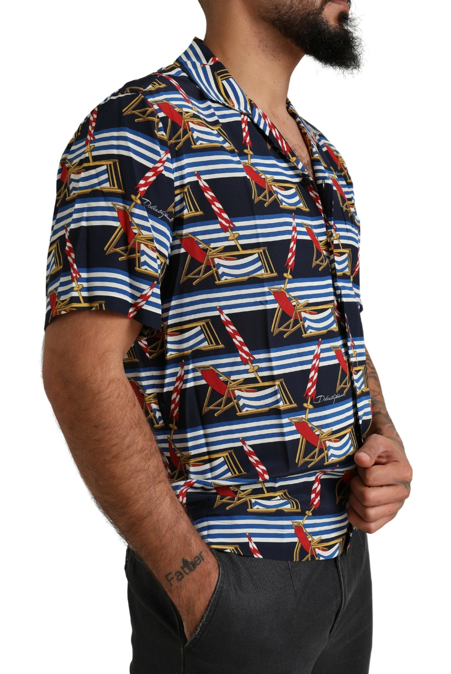 Dolce & Gabbana Multicolor Beach Chair Short Sleeves Shirt - Zeiniez