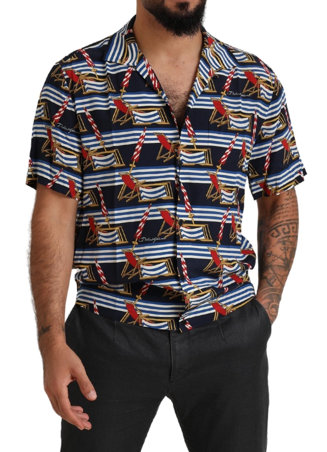 Dolce & Gabbana Multicolor Beach Chair Short Sleeves Shirt - Zeiniez