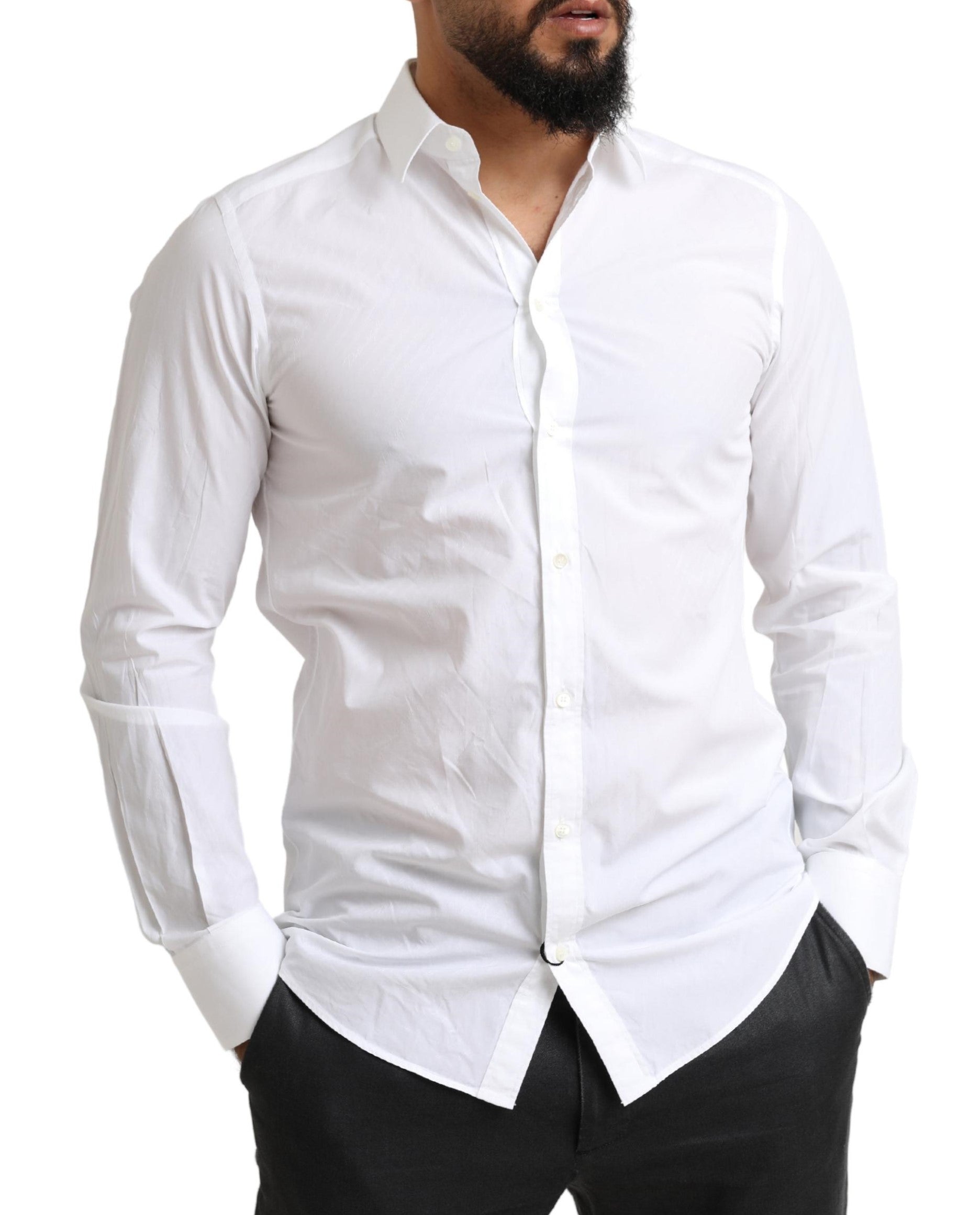 Dolce & Gabbana White MARTINI Cotton Dress Formal Shirt - Zeiniez