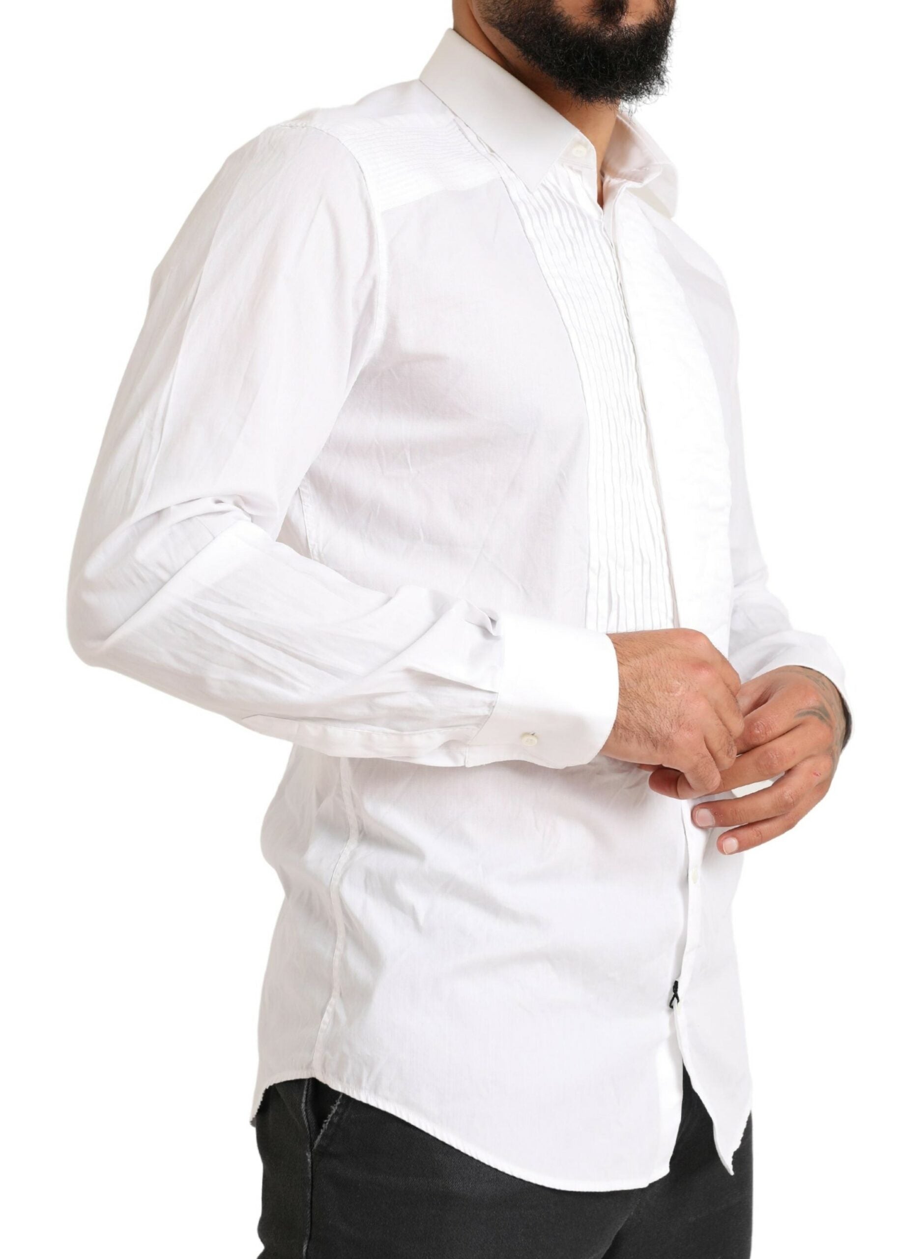 Dolce & Gabbana White GOLD Formal Cotton Tuxedo Dress Shirt - Zeiniez